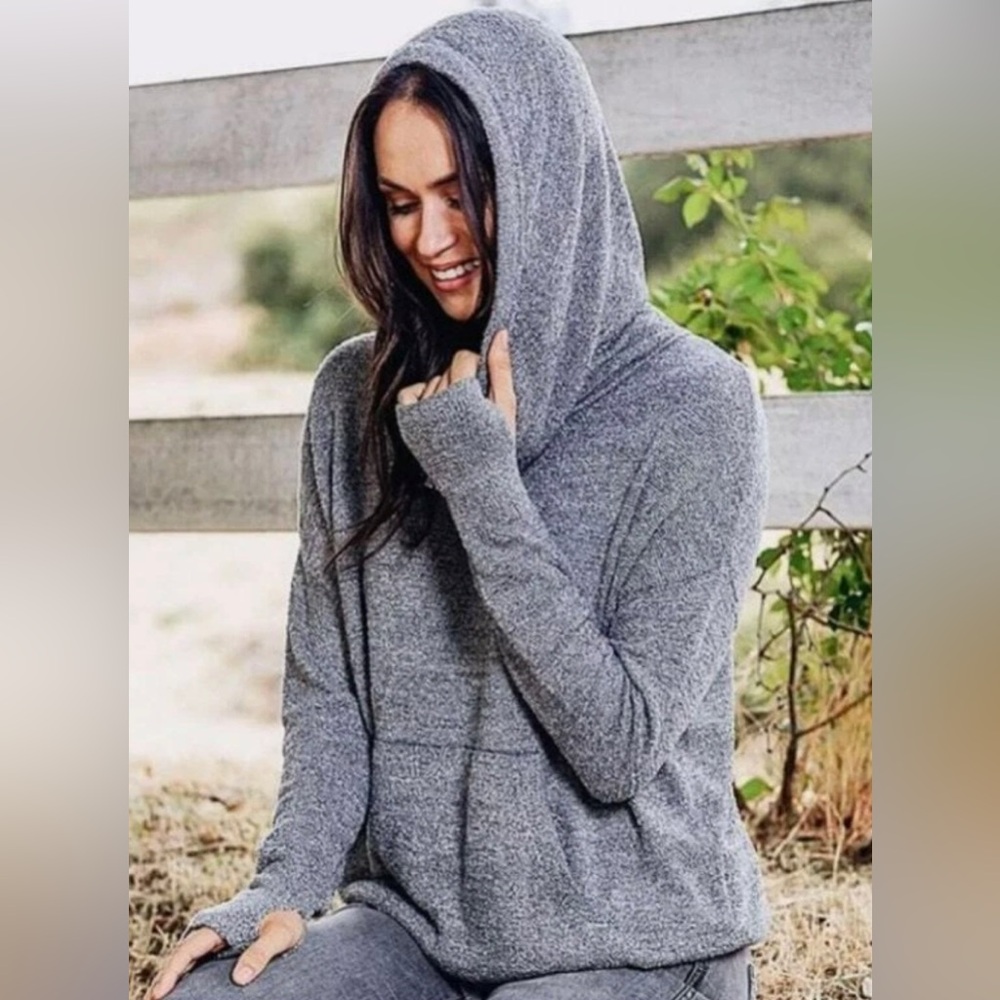 Barefoot Dreams Hoodie Womens Medium CozyChic Lite Pullover Sweatshirt Cowl Neck